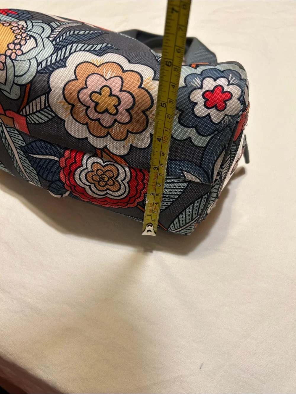 Vera Bradley Gray Floral Cosmetic Case with Red and Orange Accents